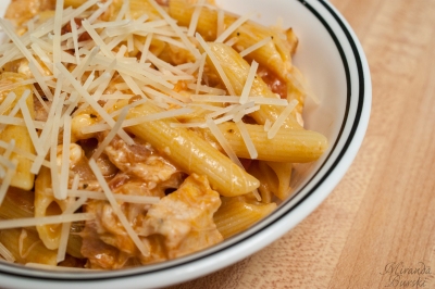 Rigatoni in Blush Sauce with Chicken and Bacon